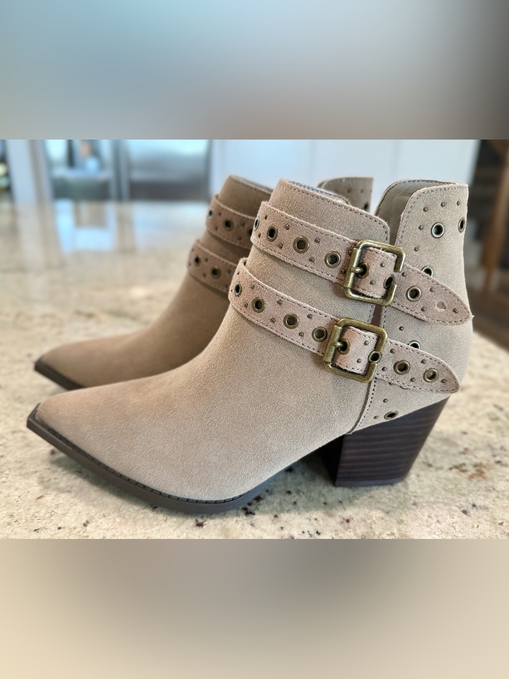naughty monkey Taupe Suede Double-Buckle Ankle Booties NEW